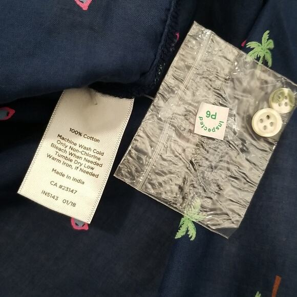 NWT Talbots Navy Blue Novelty Print Sunglasses and Palm Tree Button Up Shirt - Picture 5 of 7